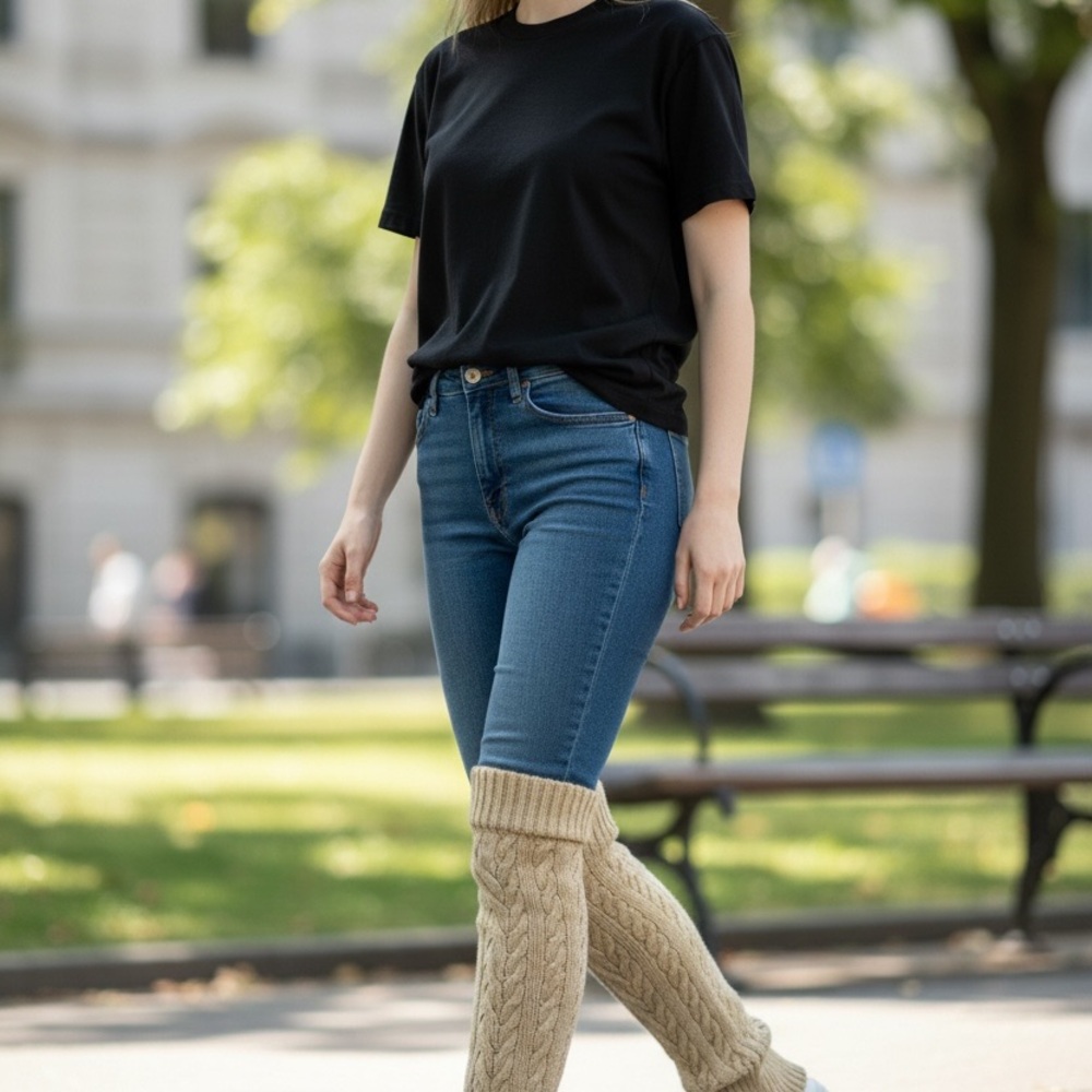 Women’s Apana Studio to Street Khaki Leg Warmers Cable Knit 1 Pair Warm Fit All - Picture 3 of 7